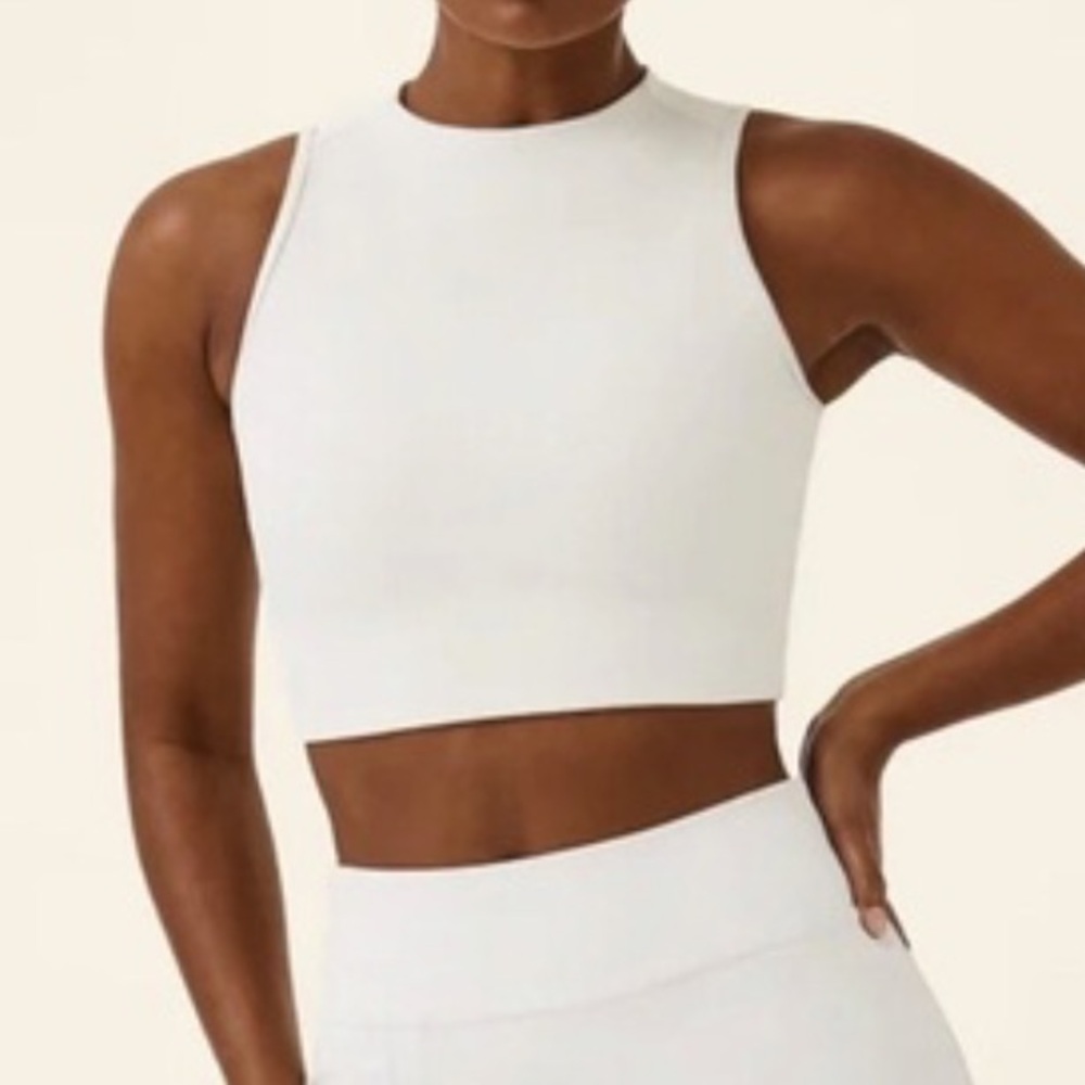 NWT SPANX Contour Rib Mock Neck Crop Top Tank XL Light Cloudy Grey Quiet Luxury